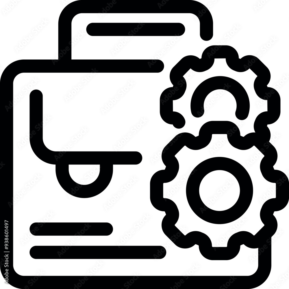 Poster line icon of a briefcase with gears, representing the concept of business process optimization