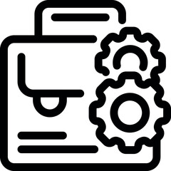 Line icon of a briefcase with gears, representing the concept of business process optimization