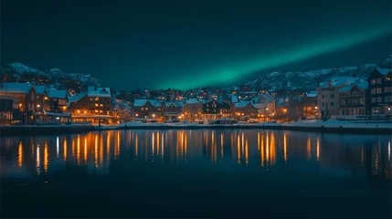 Fototapete Rund City photography with northern lights, night photography, arctic circle © Piyatad