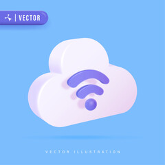 Cloud WifiCloud IOT icon with wifi sign, Internet of Things symbol Vector Illustration. Cloud Wifi 3D Realistic Icon in Blue Isolated Background