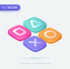 3D Realistic Geometric gamepad symbol isolated buttons design. Joystick Button Icon in White Isolated Background. 3D button game set © Darwin Vectorian