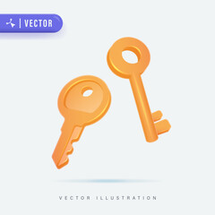 KeysTwo Types of Golden Door Keys 3D Realistic Style in White Isolated Background. Vector Illustration. Mortgage or apartment rent concept