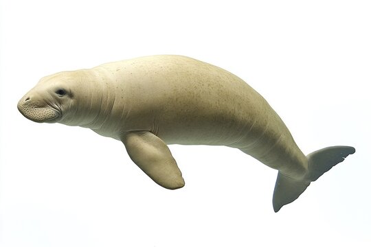 A Manatee Swimming Underwater in a White Background