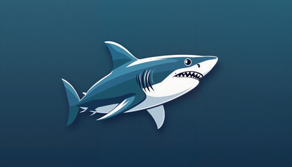 Naklejka premium Stylized Shark Illustration in Blue Tones Representing Marine Predator with Copy Space