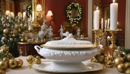  Elegant Christmas table setting with ornate china and festive decorations
