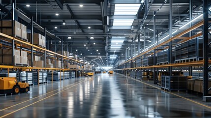 A sophisticated production center with advanced logistics, connected devices, and streamlined processes. The visually appealing layout is ideal for versatile card backgrounds.