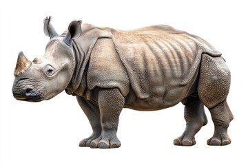 Fototapeta premium A Single White Rhinoceros Standing Against a White Background