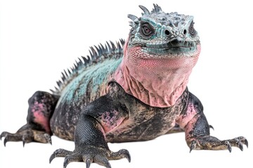 Fototapeta premium Close-up of a Pink-throated Green Iguana with Blue Scaly Skin