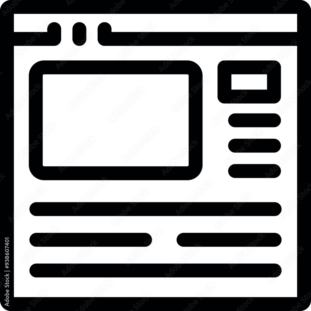 Poster clean line art icon of a website layout showing content, sidebar and browser window