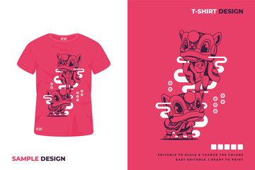 lions dance drawing t shirt design t shirt design