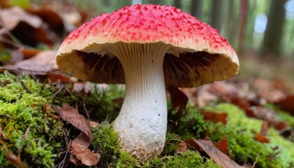 Fototapeta premium Natures vibrant palette A striking red and white mushroom in the wild