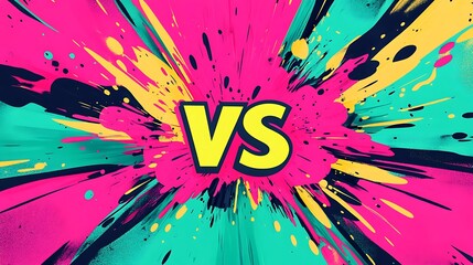 A Colorful "VS" Symbol on a Paint Splatter Background