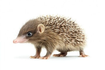 Obraz premium A Small Brown Hedgehog with Spikes and a Pink Nose