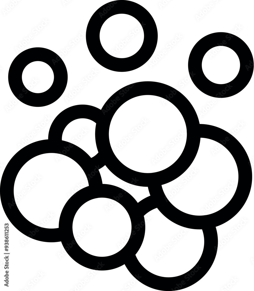 Poster simple icon of bubbles floating upwards in a group, ideal for representing concepts such as cleanlin