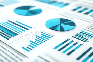Close-up of financial charts and graphs in blue