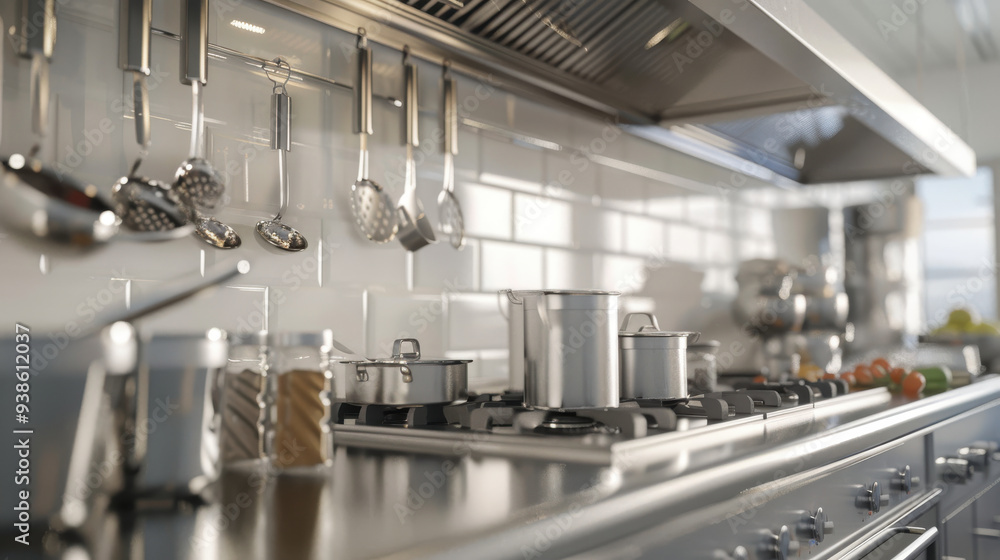 Wall mural an orderly kitchen with clean surfaces and a tidy arrangement of kitchen tools, ready for use.