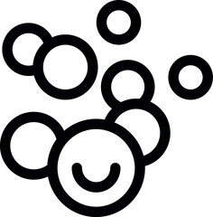 Simple icon of a molecule with a smiley face, bouncing around other molecules