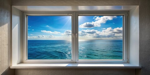 Fototapeta premium Scenic view of the sea and horizon from a window, sea, ocean, view, window, horizon, water, tranquility, peaceful, nature