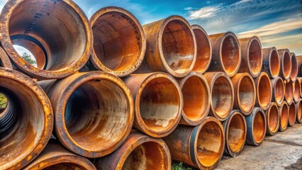 Hollow, rusted large iron sewer pipes , industrial, urban, decay, metal, infrastructure, construction, dark, underground