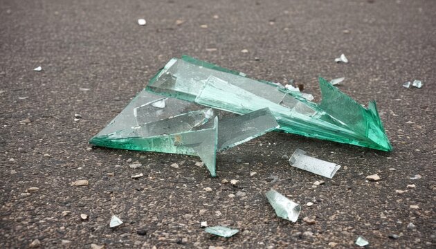  Broken glass on asphalt surface
