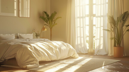 Clean and clutter-free bedroom with serene, natural light