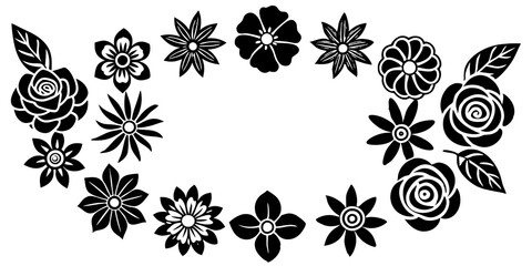 set of silhouettes of flowers, colorful flowers, floral