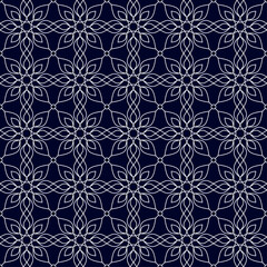 Seamless floral pattern with foliage elements consisting of intertwined and crossed lines. Suitable for graphic design, interior, textile, print, etc.