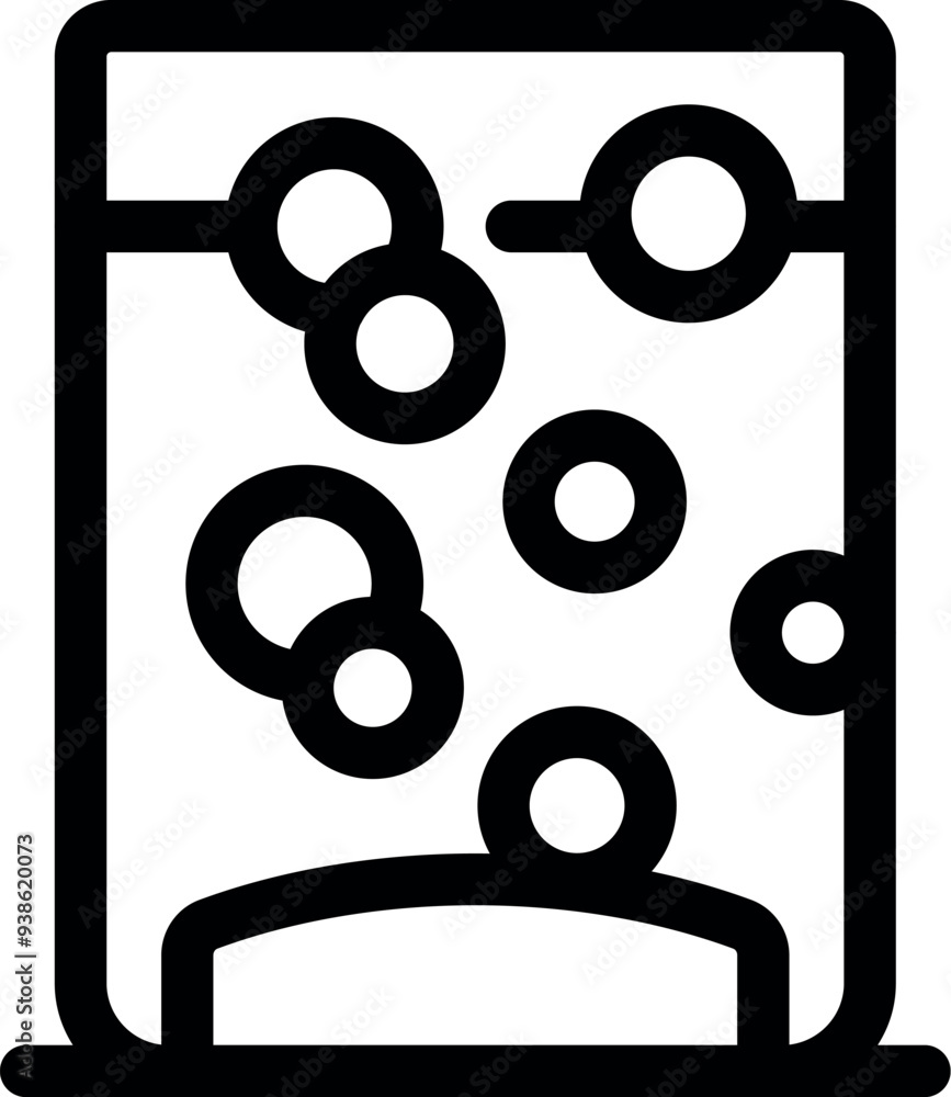 Poster outline style icon of a laboratory flask with a bubbling chemical substance, representing a scientif