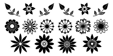 set of silhouettes of flowers, colorful flowers, floral