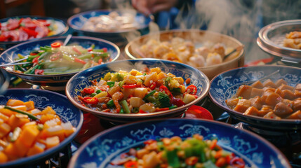 Obraz premium Colorful and delicious Chinese food with natural, realistic lighting