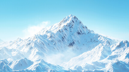 Snow-Covered Mountain Peak Background with Detailed Ridges and Crevices Under a Clear Blue Sky for Winter Sports and Outdoor Adventure Themes