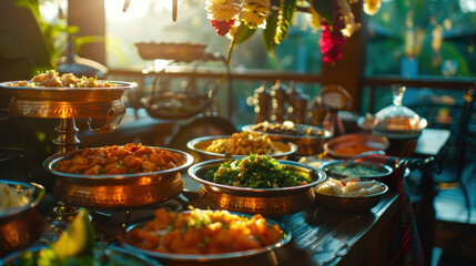 Fototapeta premium Colorful and delicious Indian food under natural, beautiful lighting