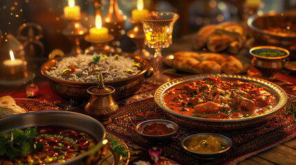 Naklejka premium Colorful and delicious Indian food with natural, realistic lighting