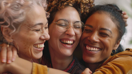 Warm Community of Women Embracing in Support Group, Breast Cancer Awareness
