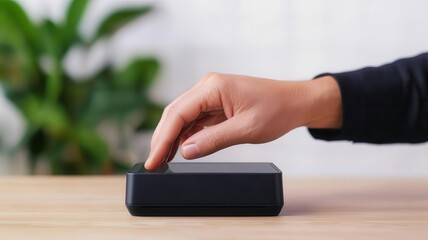 Customer making a payment with a biometric fingerprint scanner, futuristic security, payment, biometric authentication