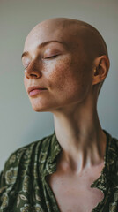 Obraz premium Portrait of Bald Woman After Chemotherapy, Symbolizing Resilience 