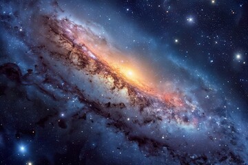 Obraz premium A Spiral Galaxy with a Bright Core and Scattered Stars