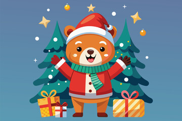 Best  cute bear is celebrating Christmas day  Art Illustrations vector 17.eps