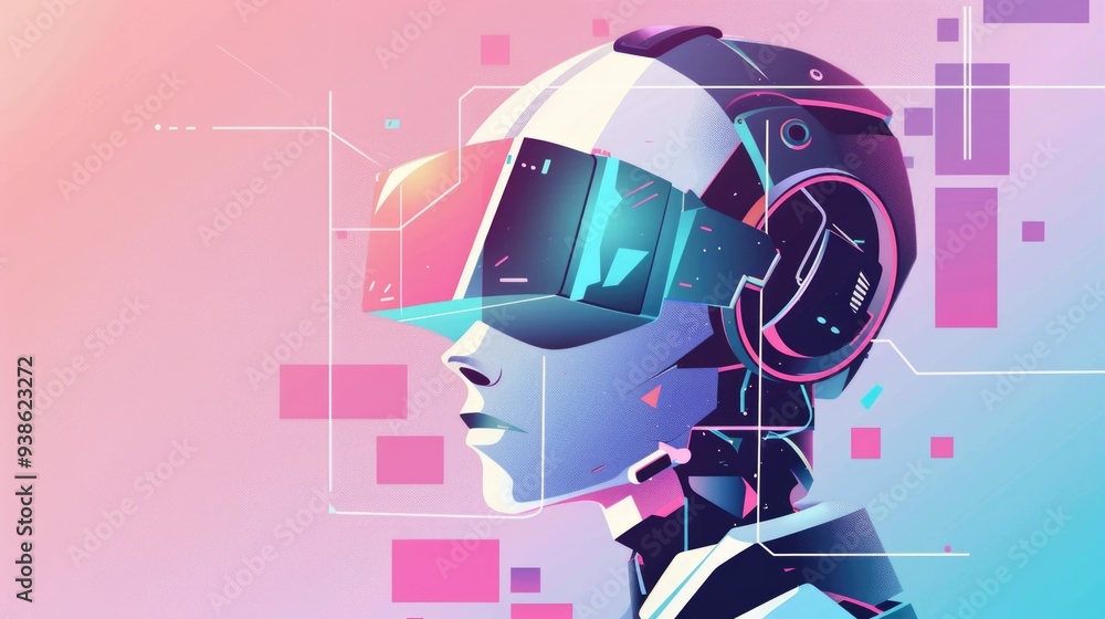 Poster digital companion. charming design of an ai helper aiding a person with multiple responsibilities an