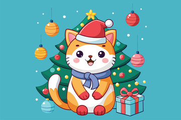 Best  cute cat is celebrating Christmas day  Art Illustrations vector 13.eps