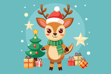 Best  cute deer is celebrating Christmas day  Art Illustrations vector .eps