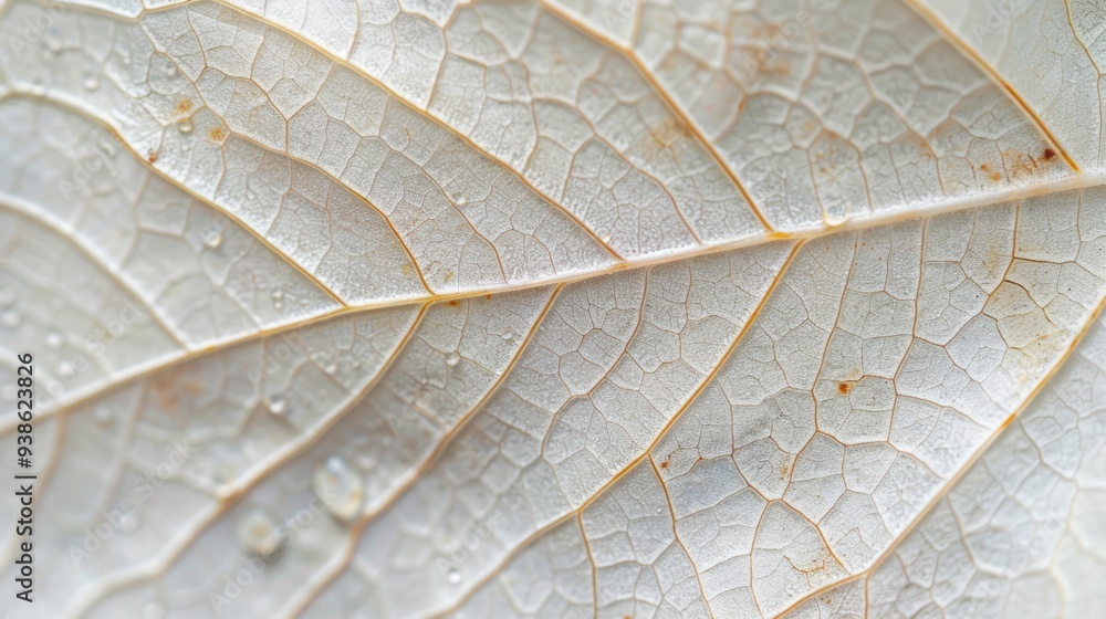 Poster close-up of autumn leaves with intricate patterns and white foliage in an abstract composition.