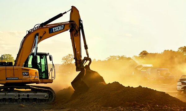 Excavator digging in construction site