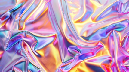 Fototapeta premium Neon psychedelic holographic foil texture, ideal for vibrant and futuristic designs.