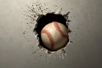 baseball bursting through a hole isolate o