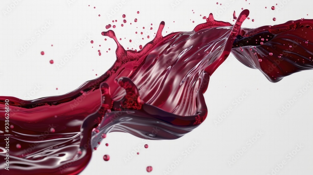 Poster flowing velvet red wine splash in an abstract futuristic texture isolated on a transparent backgroun