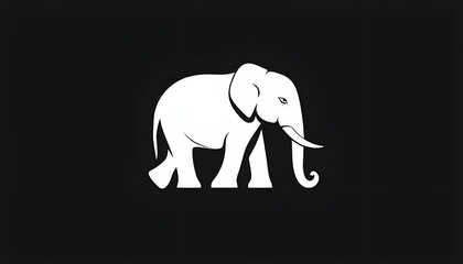 Fototapeta premium Minimalist white icon image of an elephant on black background