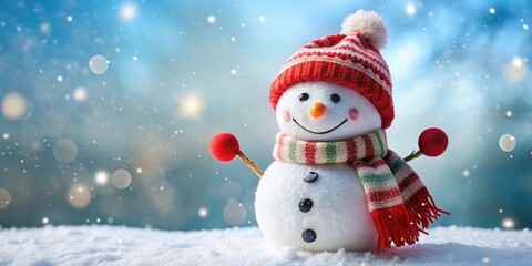 Fototapeta premium Cheerful snowman with Christmas hat and scarf, perfect for stickers, snowman, Christmas, winter,cute, festive, holiday, decoration