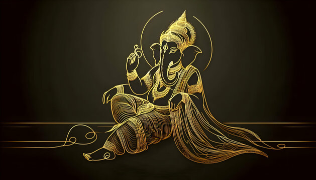 golden ganesha sitting on black background clip art preview