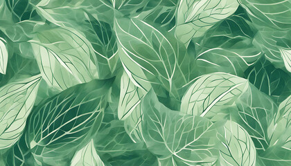 Abstract Green Leaf Pattern with Veins